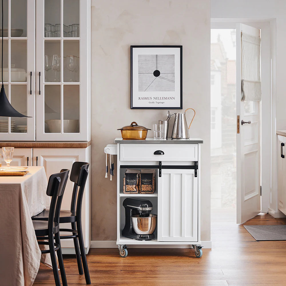 Smart Serveringsvogn Køkkenø Industrielt Look Stålbordplade L69xb46xh92cm Hvid