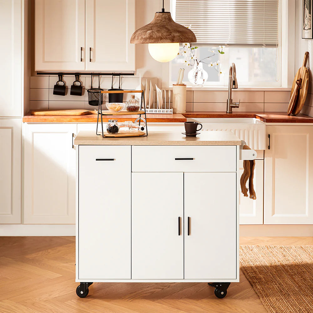 Smart Køkkenø Hjul Hvid Skandi Stil 105x46x92