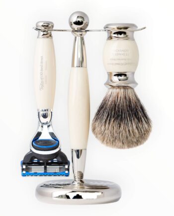 Taylor Old Bond Street Barbersæt Med Fusion Skraber Pure Badger Barberkost Holder Imit Elfenben