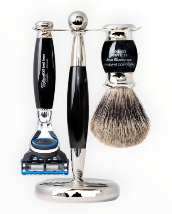 Taylor Old Bond Street Barbersæt Med Fusion Skraber Pure Badger Barberkost Holder Sort