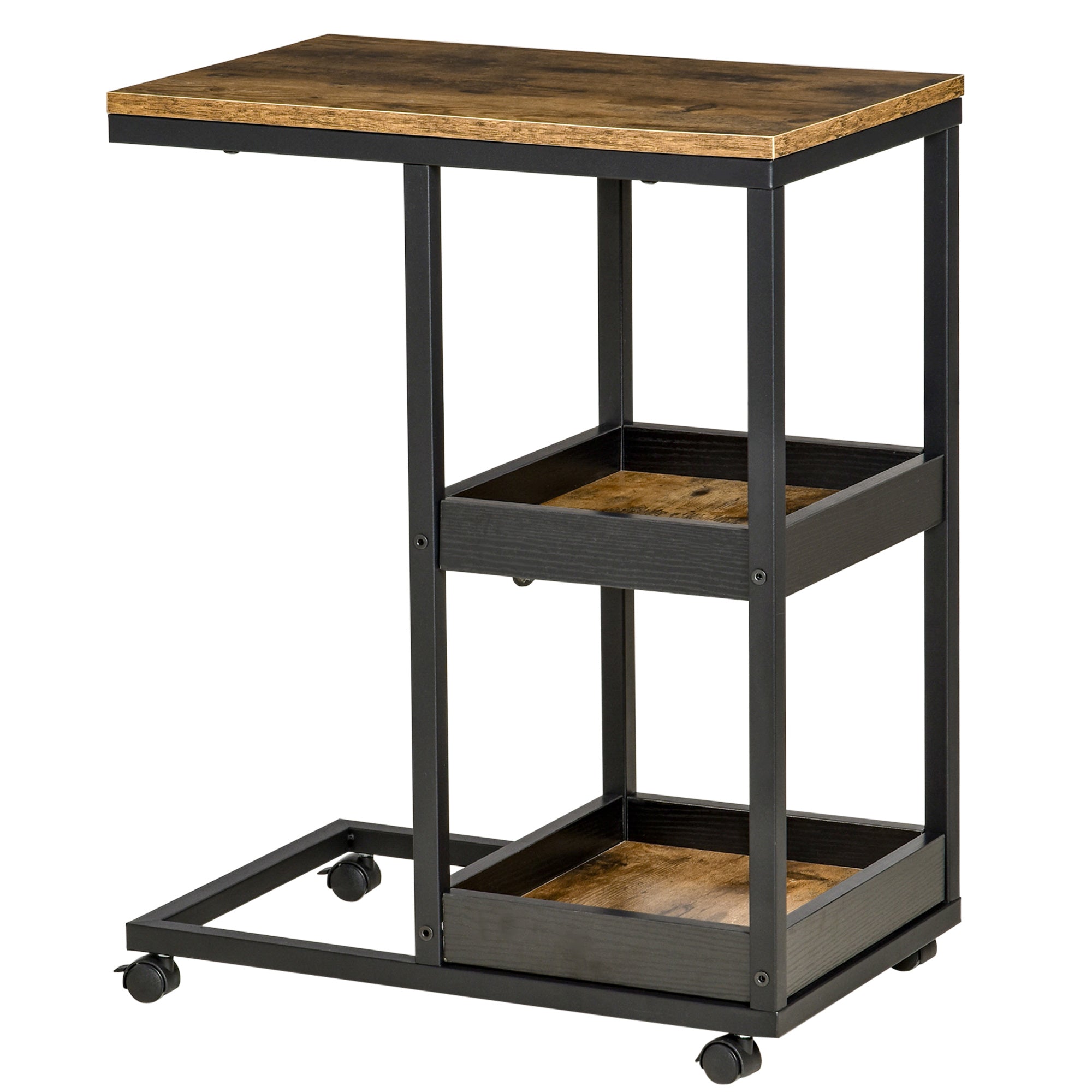 Formet Sidebord Industriel Stil Med Hjul Smart Opbevaring