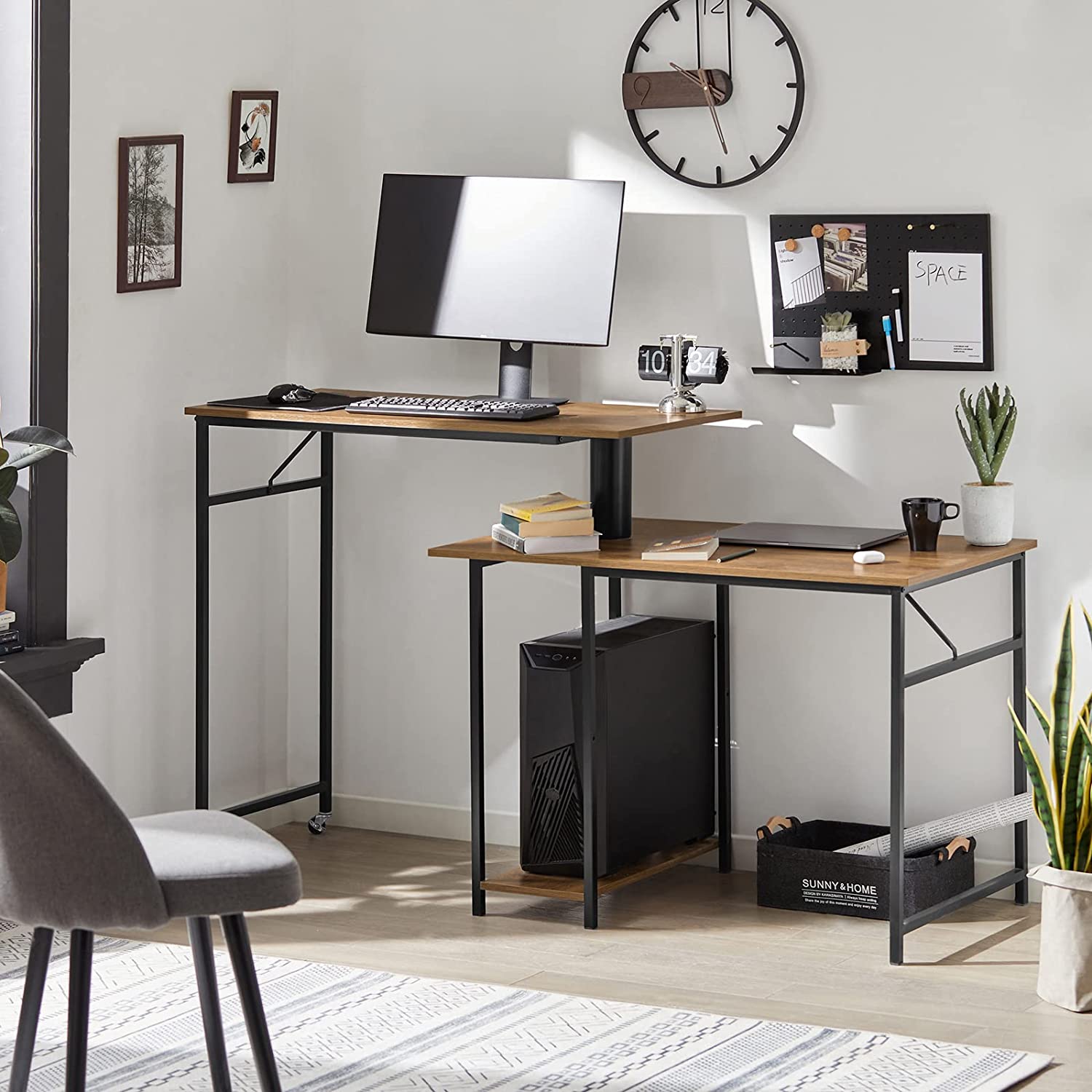 Smart Fleksibelt Skrivebord Med Bordplader Hylder Brun