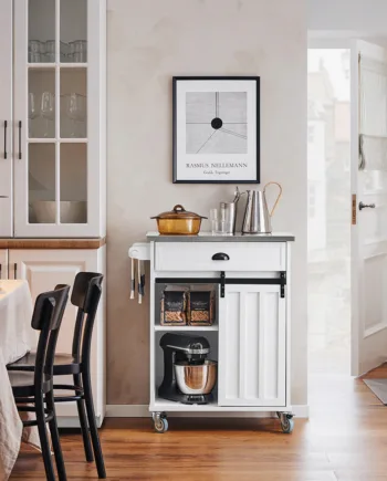 Smart Serveringsvogn Køkkenø Industrielt Look Stålbordplade L69xb46xh92cm Hvid