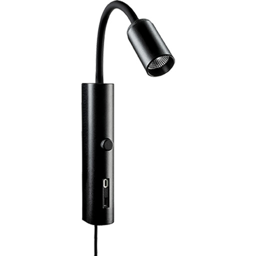 Tube Væglampe Med Usb 3000k Sort
