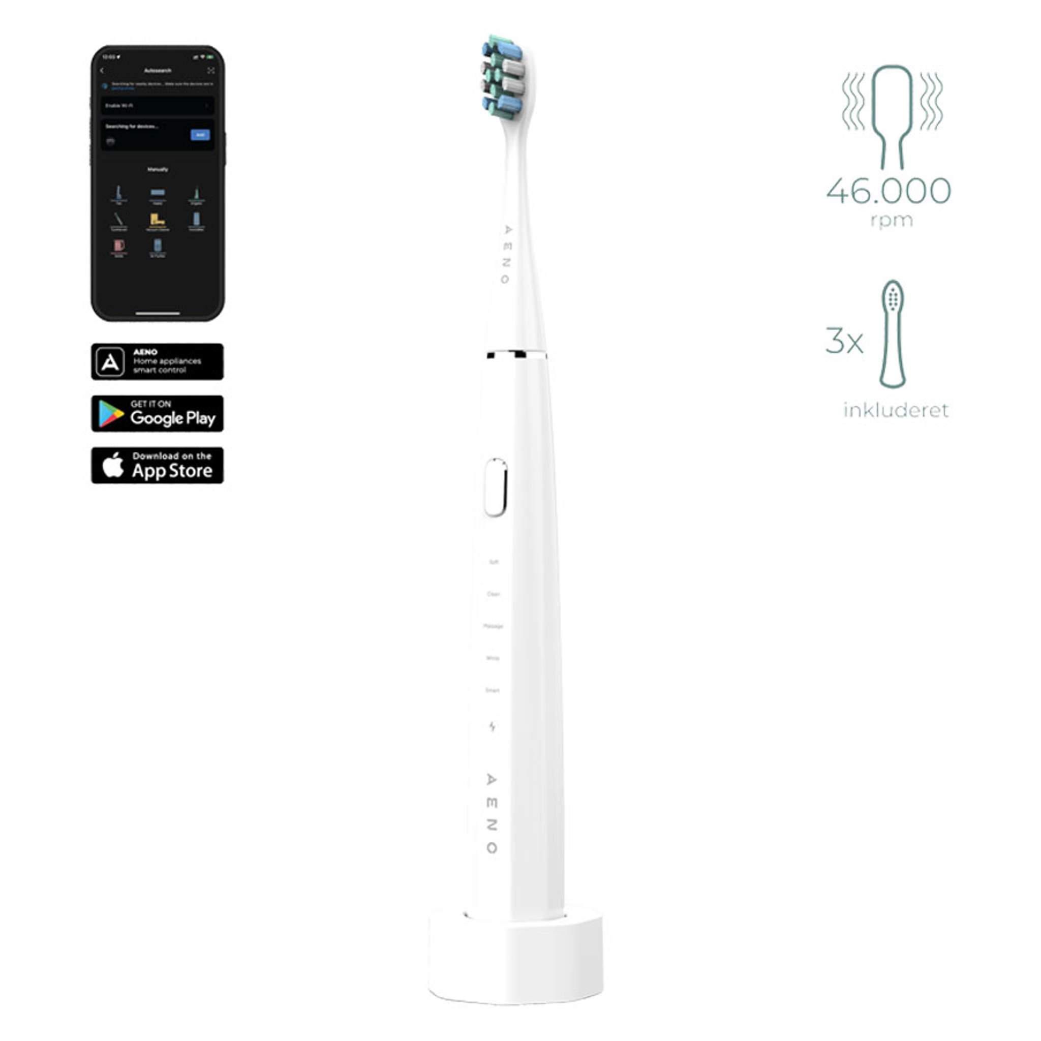 Aeno Smart Sonic Db1s Wifi Elektrisk Tandbørste Hvid
