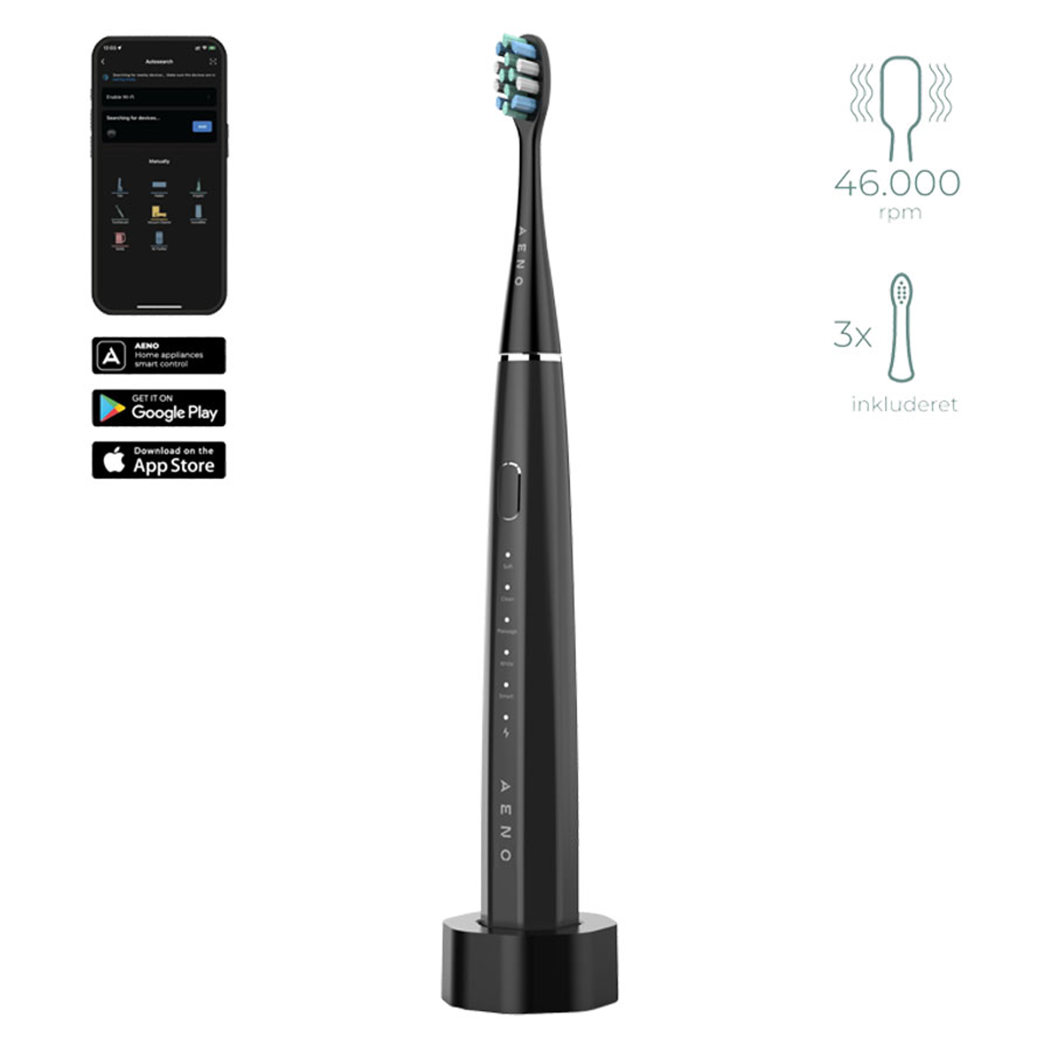 Aeno Smart Sonic Wifi Elektrisk Tandbørste Sort