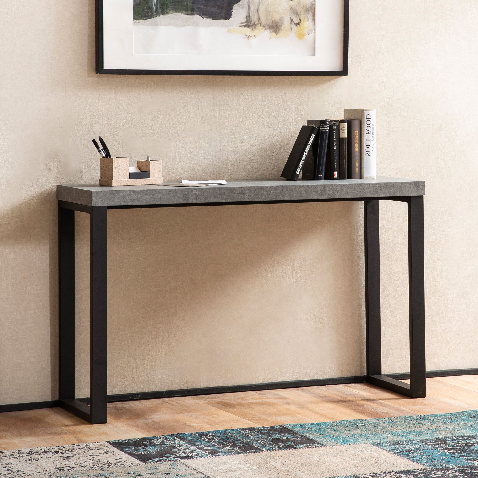 Elegant Konsolbord Betonlook Med Slanke Metalben 120x40x76