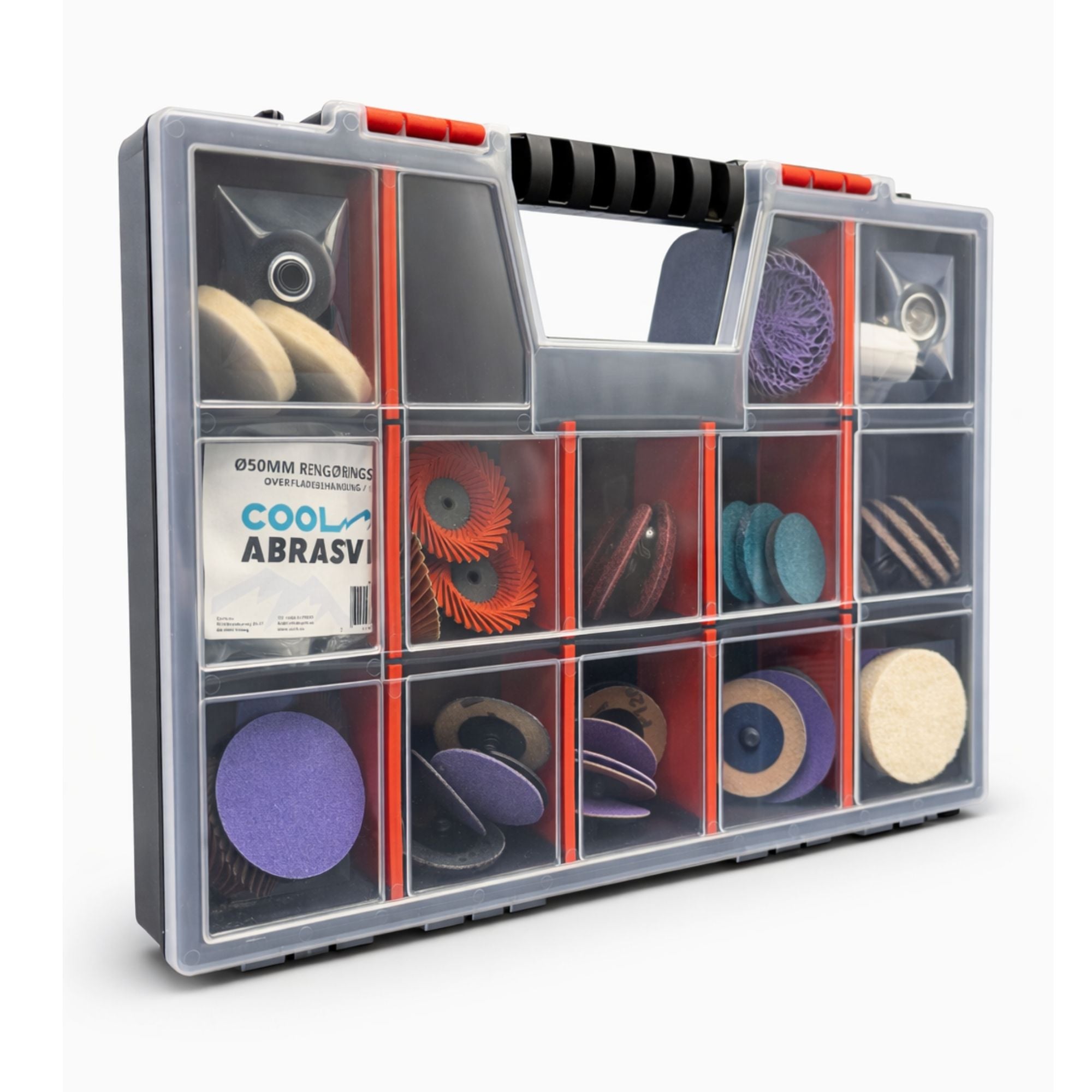ø50mm Cool Abrasives Slibesæt Til Roloc Quick Lock Type System Smart Plastkasse Indeholdende Stk