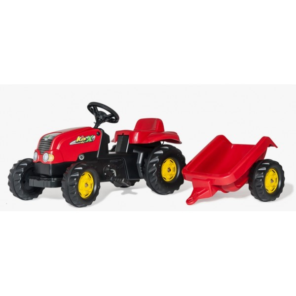 Rød Rollytoys Kid Pedal Traktor Med Anhænger