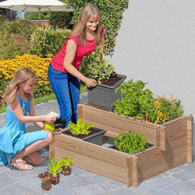 Smart Højbed Udformet Som Plantetrappe 2x3 Lærk 110x80x45cm Bxdxh