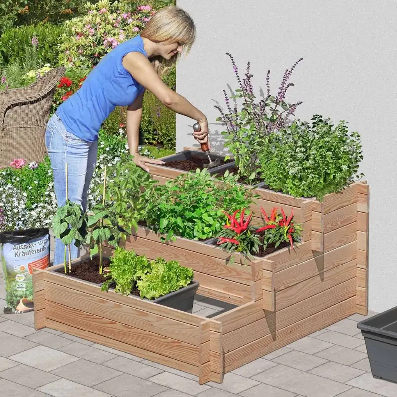 Smart Højbed Udformet Som Plantetrappe 3x3 Lærk 110x114x63cm Bxdxh