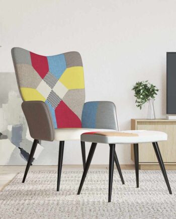 Lænestol Stof Patchwork Med Fodskammel