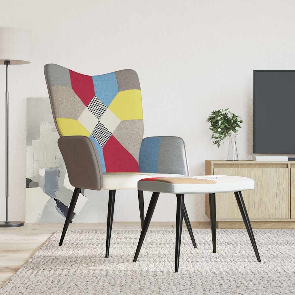 Lænestol Stof Patchwork Med Fodskammel