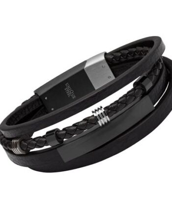 Sort Flerradet Læderarmbånd Eller Mulighed For Gravering